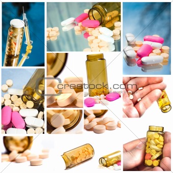 Medicien tileset with medicine bottle, pills, and syringe