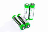 Four rechargeable batteries isolated on white background