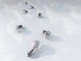 light bulbs on white with reflecting clouds