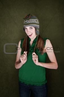 Happy Young Woman with Knit Cap