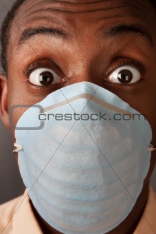 Frightened Man in Surgical Mask