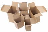 open brown cardboard boxes on white background