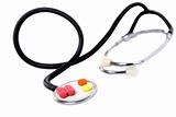 medical concept with colorful pills and stethoscope