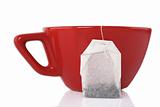 Red Ceramic cup with tea bag 