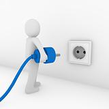 3d man plug socket blue
