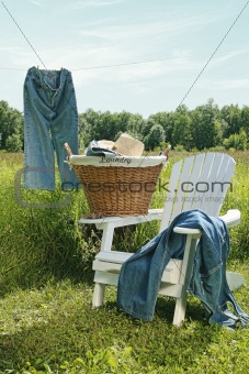 Jeans hanging on clothesline