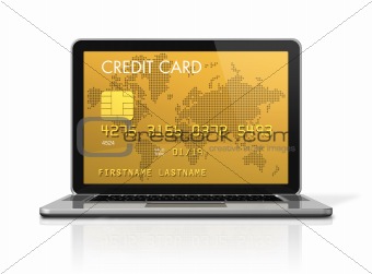 gold credit card on a laptop screen