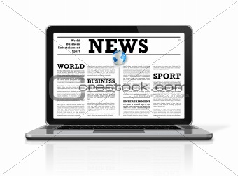 News on a laptop computer isolated on white