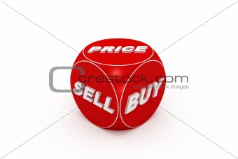 Red dice  with buy, sell, price words