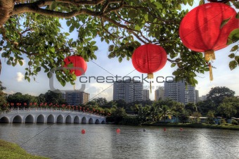 Red Lantern in Chinese Garden