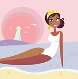 Summer woman lying in sea water near beach
