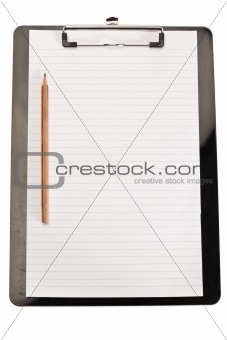 Pencil on the left of note pad