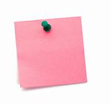 Pink post-it with drawing pin