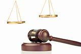 Fixed gavel and golden scale of justice