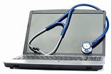 Blue stethoscope and laptop