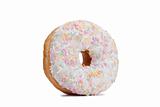 Pink Iced Doughnut covered in sprinkles isolated