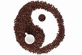 Brown and white symbol made of coffee beans