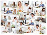 Montage of young adults in the kitchen
