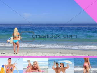 Montage of attractive woman on the beach