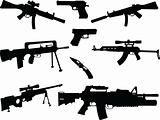 Different weapons collection silhouette - vector