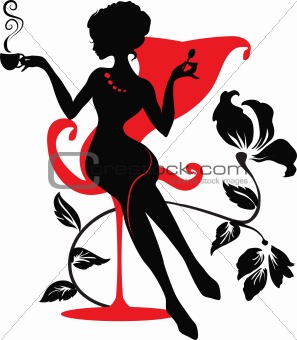 Silhouette of woman with a cup of coffee
