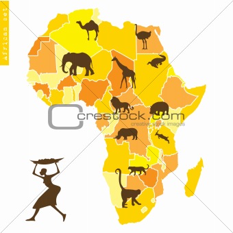 African set with map and animals
