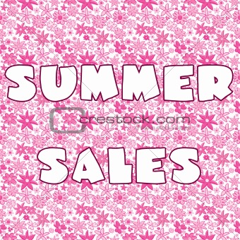 Background with pink stylized flowers and banner with Summer Sal