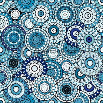 Oriental ornaments in blue tones seamless background