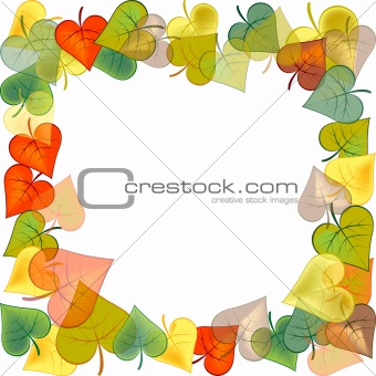 Photo frame with colored autumn leaves