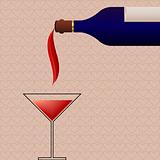 Retro background with wine bottle and glass