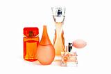 Orange perfume bottles isolated