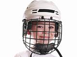 Boy in hockey helmet