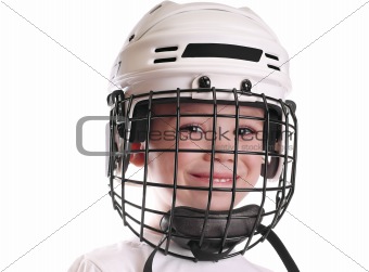 Boy in hockey helmet