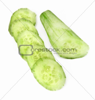 cut ripe cucumber on white