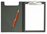 blank black clipboard with a wooden pen