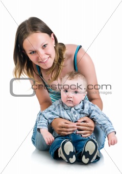 Pretty young women with her son