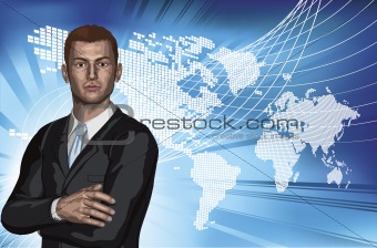 Businessman abstract world map background