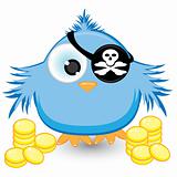 Cartoon pirate sparrow with gold coins