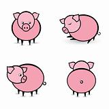 Four abstract pigs in different positions