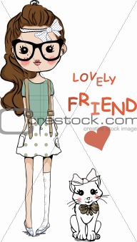 fashion illustration girl with cat