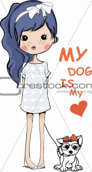 fashion illustration girl with dog