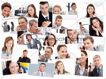 Collage of business people having phone conversation