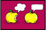 Apple with bubble speech / Fruit in pop art retro style