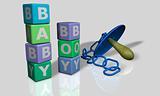 Baby and boy words with a pacifier