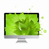 Icon Of Monitor With Leaves