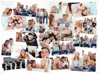 Collage of groups of young people having fun together