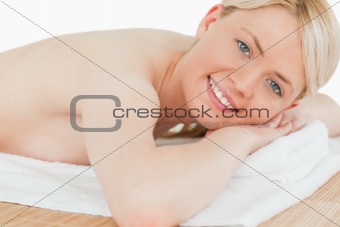 Young beautiful female posing in a spa centre