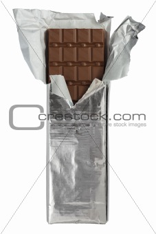 Chocolate bar in foil wrapper