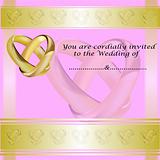 A wedding invitation card with gold rings