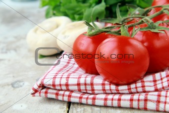 Tomatoes Cherry fresh ripe on the kitchen towel